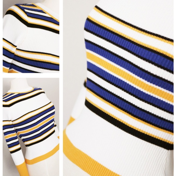 Colorblock Stripe Fitted Rib Knit Crop Sweater Top - Picture 3 of 8